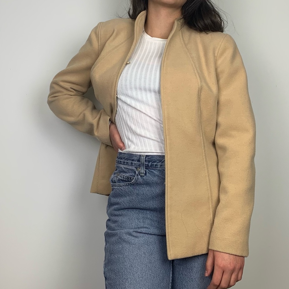 Chico's Camel Fleece Structured Open Front Hook C… - image 5